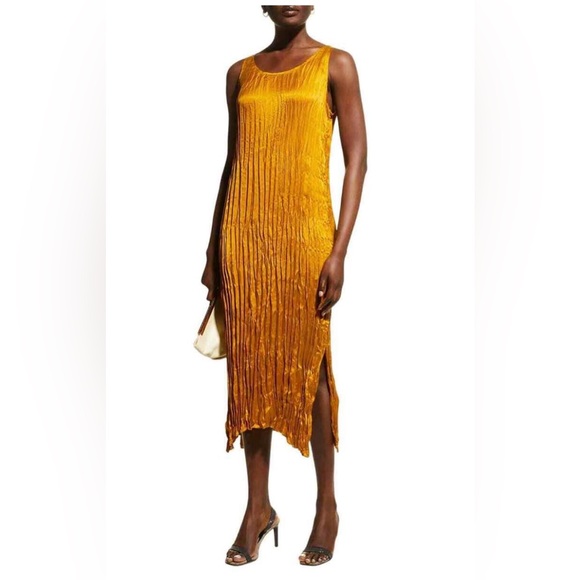 Eileen Fisher Dresses & Skirts - Eileen Fisher Crinkle MIDI Dress GOLDENROD XL NWOT Sleeveless